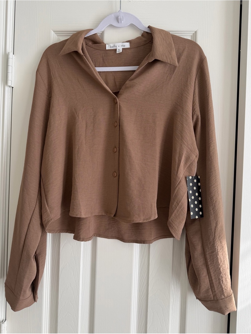 Women’s Brown Cropped Button-Front Blouse